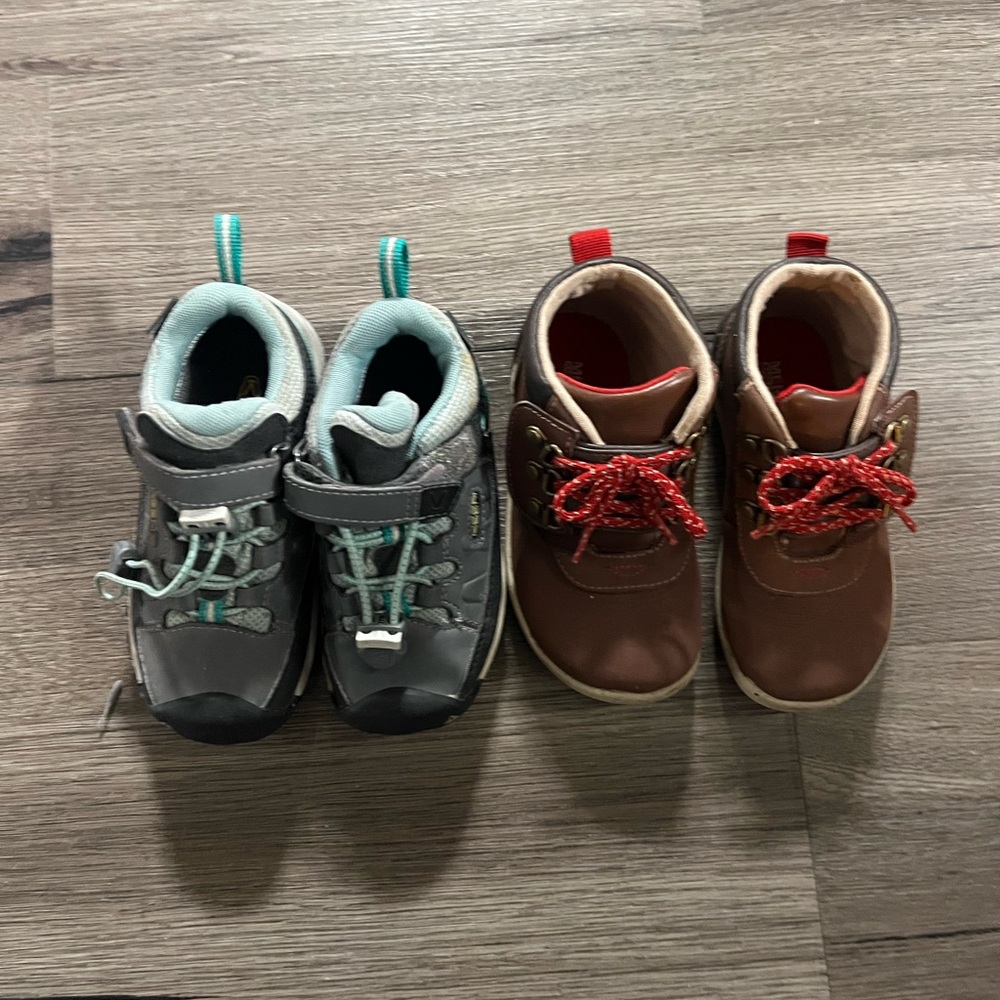 2 Pairs Kids Hiking Boots 9T Keen and Merrell